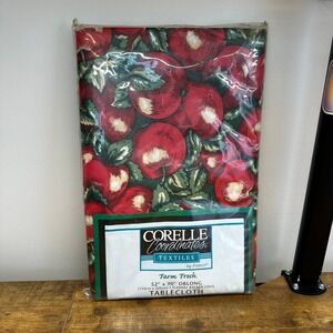 Corelle Coordinates Farm Fresh Apple Vinyl Tablecloth 52x90 Oblong Flannel Back